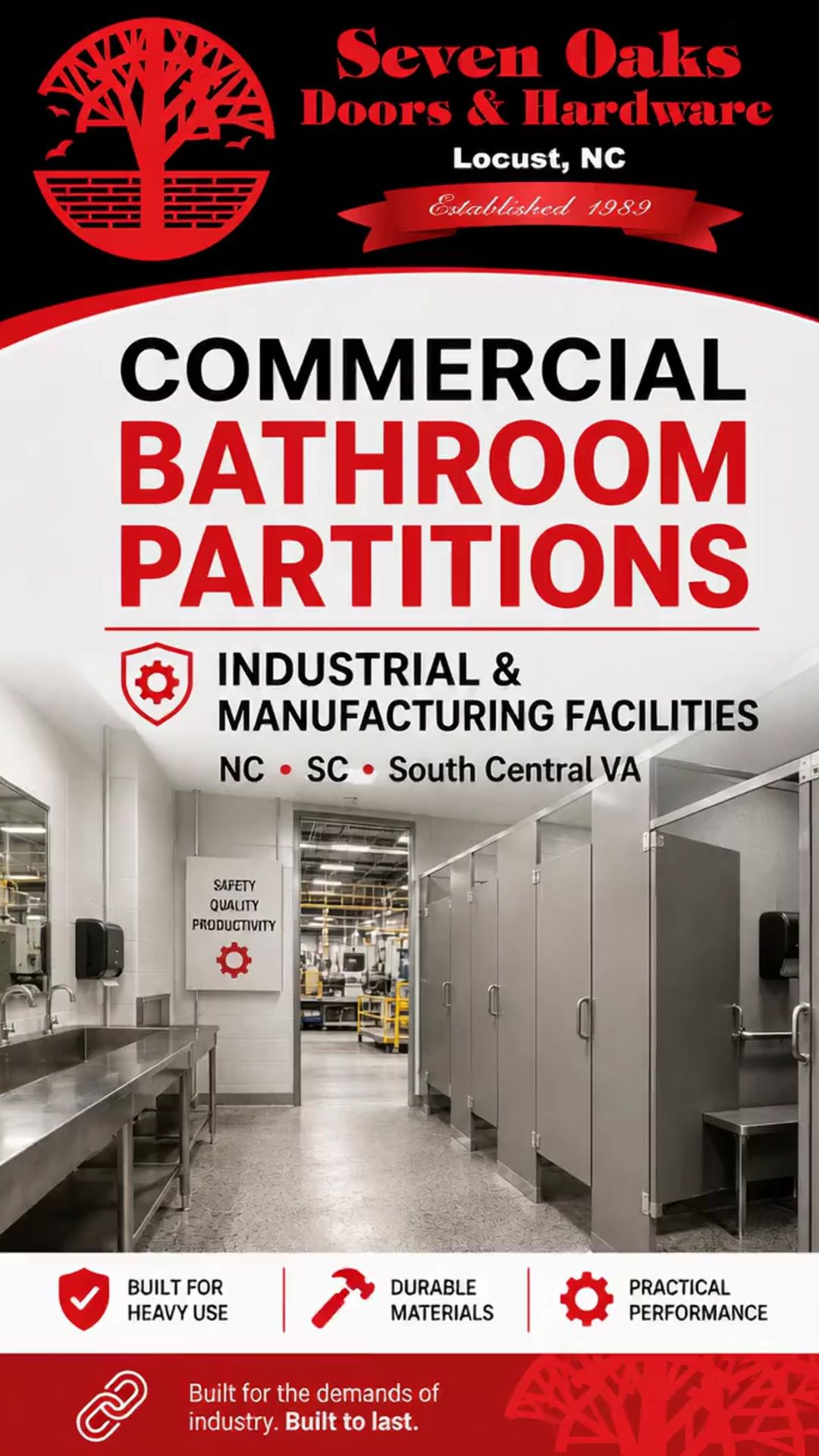 Commercial Bathroom Partitions for Industrial & Manufacturing Facilities in NC, SC & South Central VA