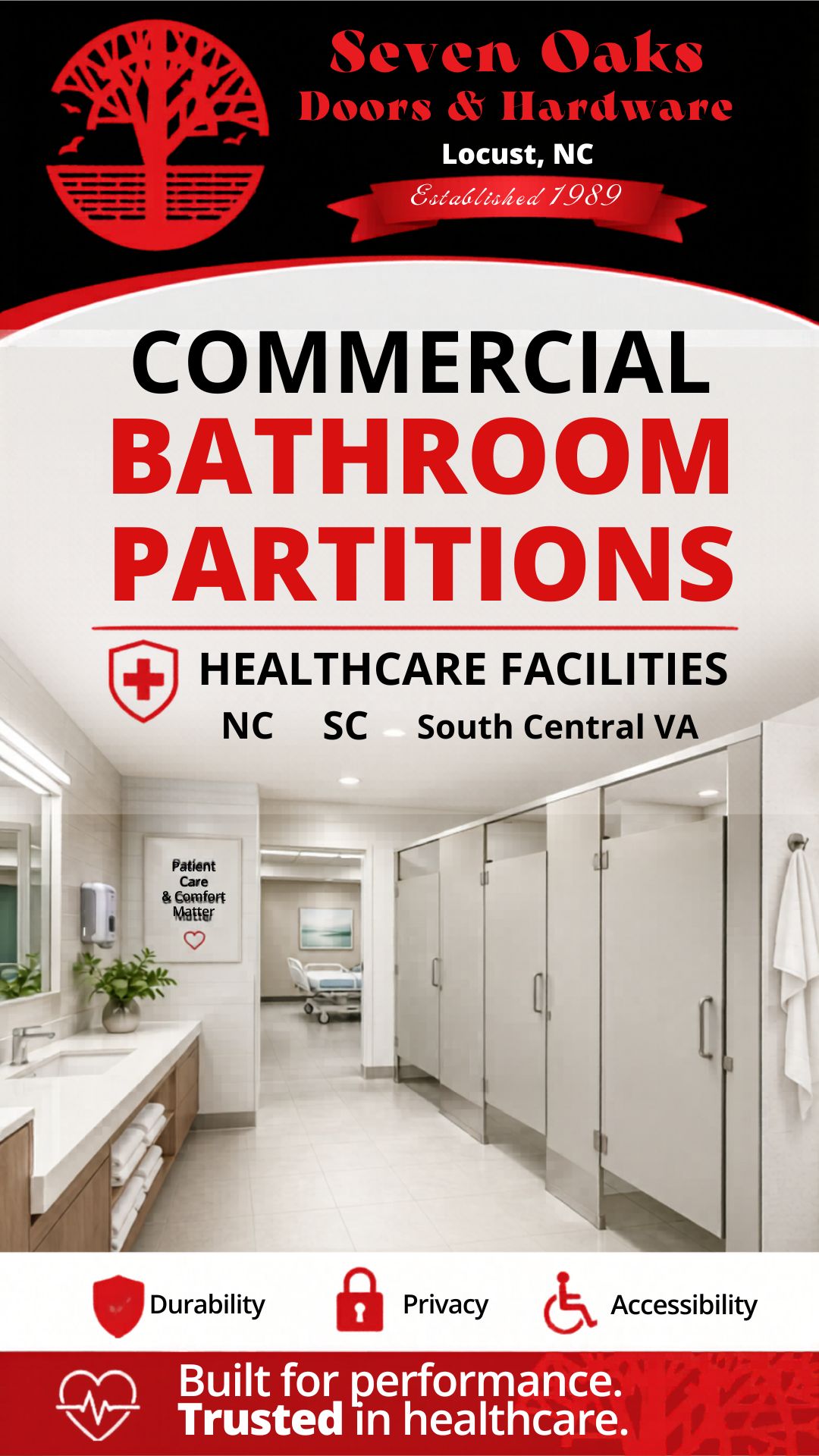 Commercial Bathroom Partitions for Healthcare Facilities in NC, SC & South Central VA