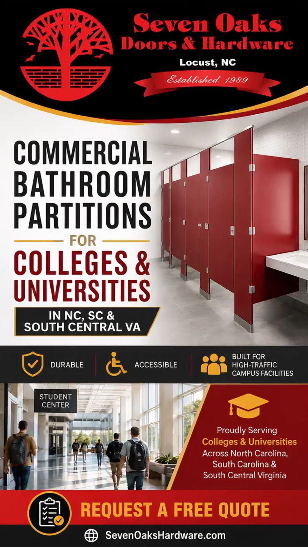 Commercial Bathroom Partitions for Colleges and Universities in NC, SC & South Central VA